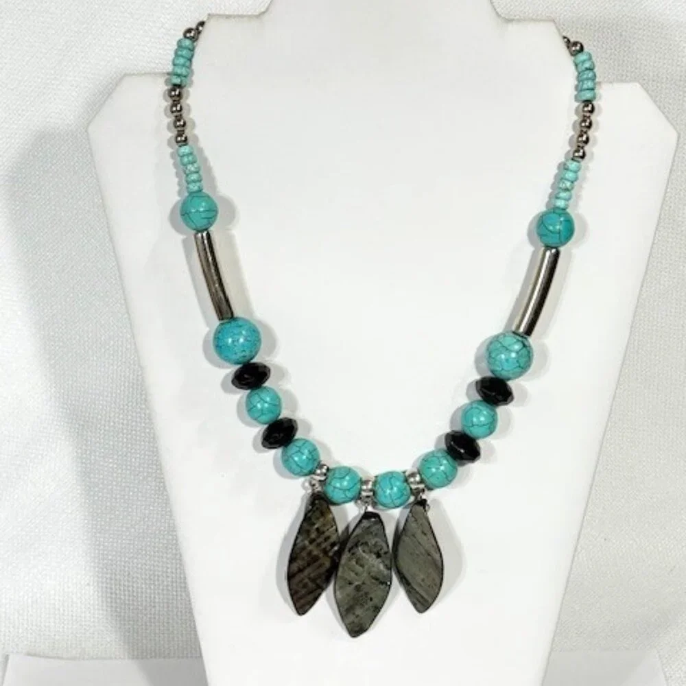 Silver-tone and turquoise-colored 18
